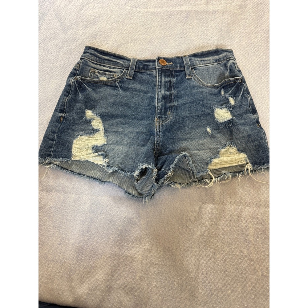 SO Goods For Life Womens High Rise Mom Jorts Blue Distressed Denim Size 9 29W